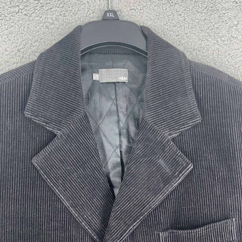 H&M brown corduroy three button long coat pockets men’s 38 medium collar jacket - Picture 10 of 14